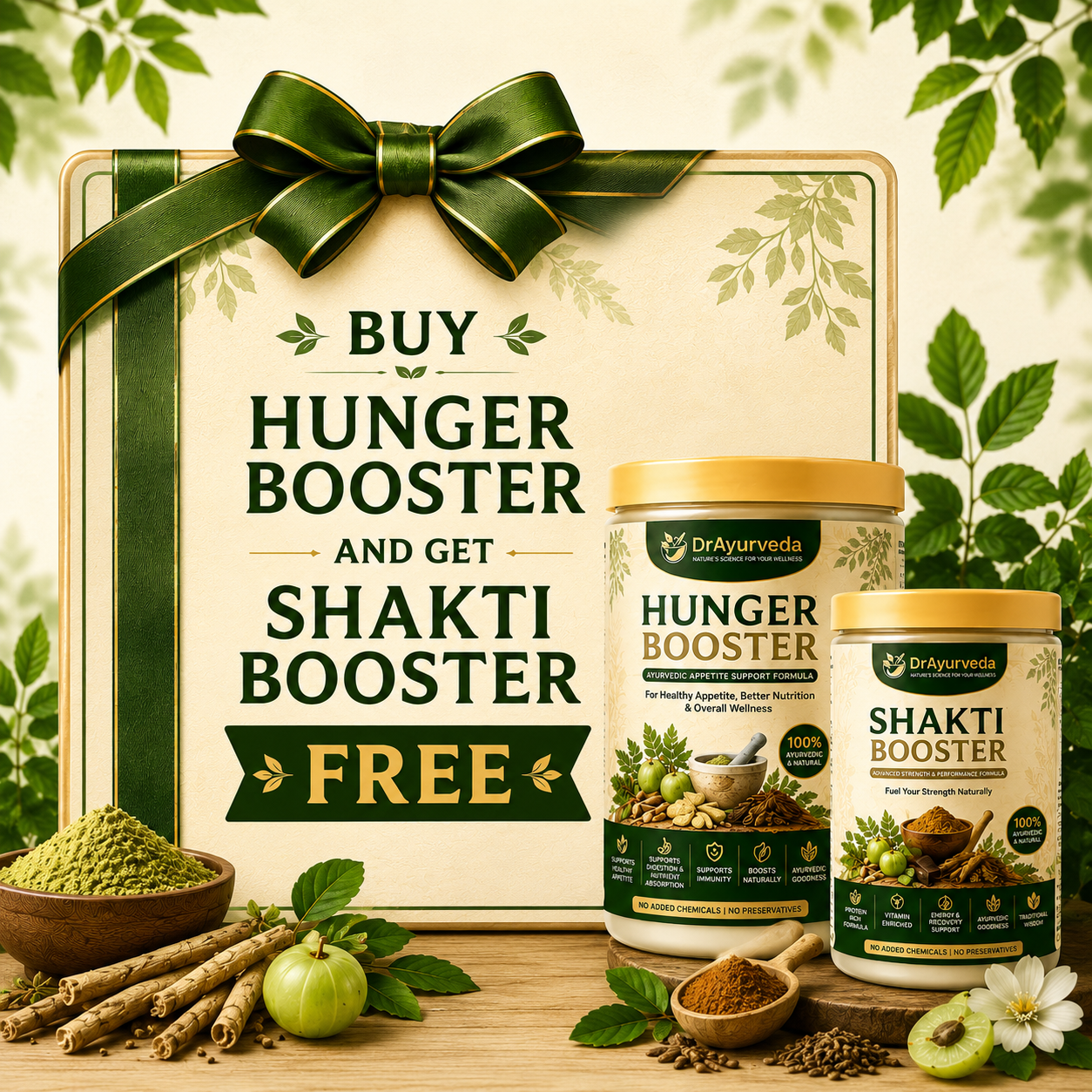 DrAyurveda Complete Weight Gain Combo | Buy Hunger booster and get Shakti Booster Free|